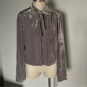 Wayf taupe tie neck velvet jacket size M